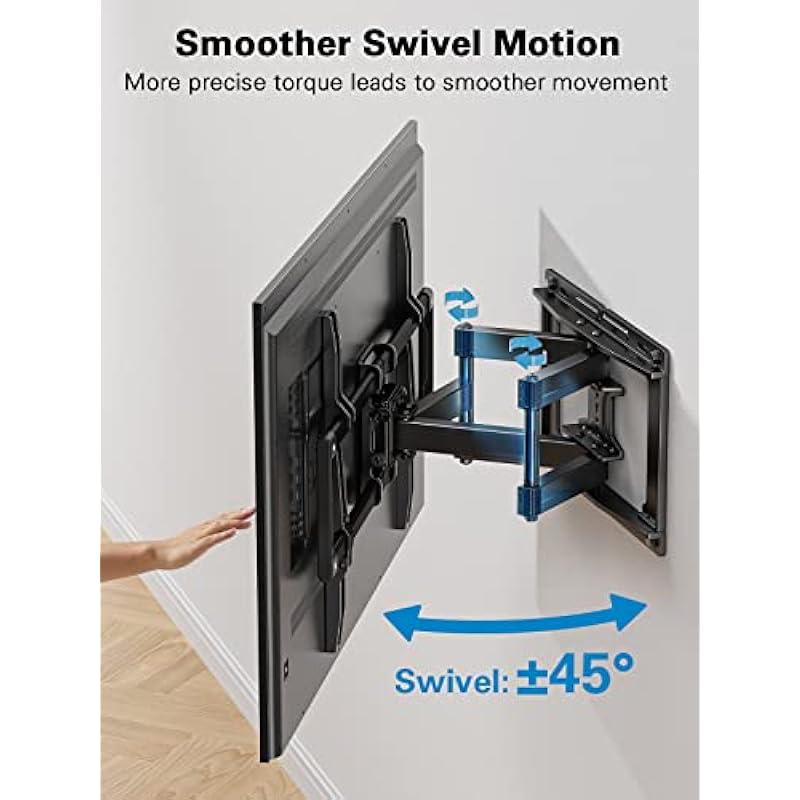 Pipishell Full Motion TV Wall Mount for 40–82 inch Flat or Curved TVs up to 110 lbs, Smooth Swivel & Extension, Tool-Free Tilt with Heavy-Duty Arms, Max VESA 600x400mm, Fits 12″/16″ Wood Studs, PILF11