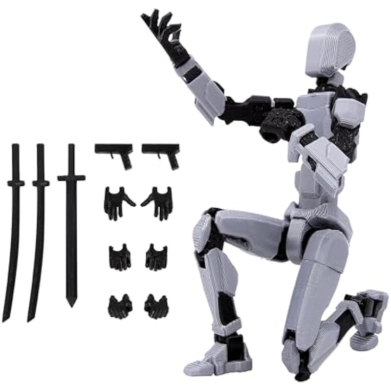 Titan 13 Action Figure 3D T13 Action Figures PVC Model Full Body Activity Includes Hand Movements and Weapons Desktop Decorations for Multi-Jointed Movable Robot for Toys Game Gifts(Grey)