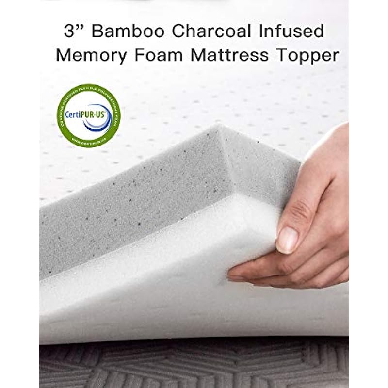 BedStory Memory Foam Mattress Topper, 3 Inch Gel Bamboo Charcoal Mattress Topper, Twin 2 Layers Mattress Pad Single Size Ventilated Design Cooling Bed Mattress Topper – CertiPUR-US (Twin, 38*74Inch)