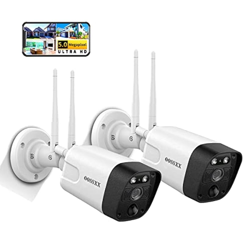 (5.0MP & PIR AI Detection) 2-Way Audio Dual Antennas Wide-Angle Outdoor Security Wireless Camera Wireless Surveillance IP Camera 2PCS