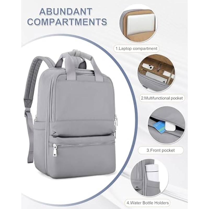 Cabin Bags for Travel, Carry on Travel Backpack for Women Airplane Approved Hand Luggage Backpack Water Resistant Personal Item Travel Bag Travel Essentials Work Laptop Backpack Silver Gray