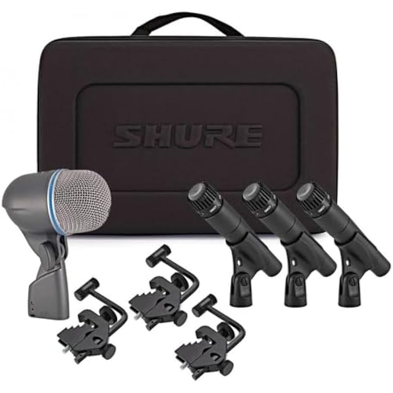 Shure Drum Microphone Kit for Performing and Recording Drummers, Conveniently Packaged Selection of Mics and Mounts with options for Kick Drum, Snare Drum, Rack Toms, Floor Toms and Congas (DMK57-52)