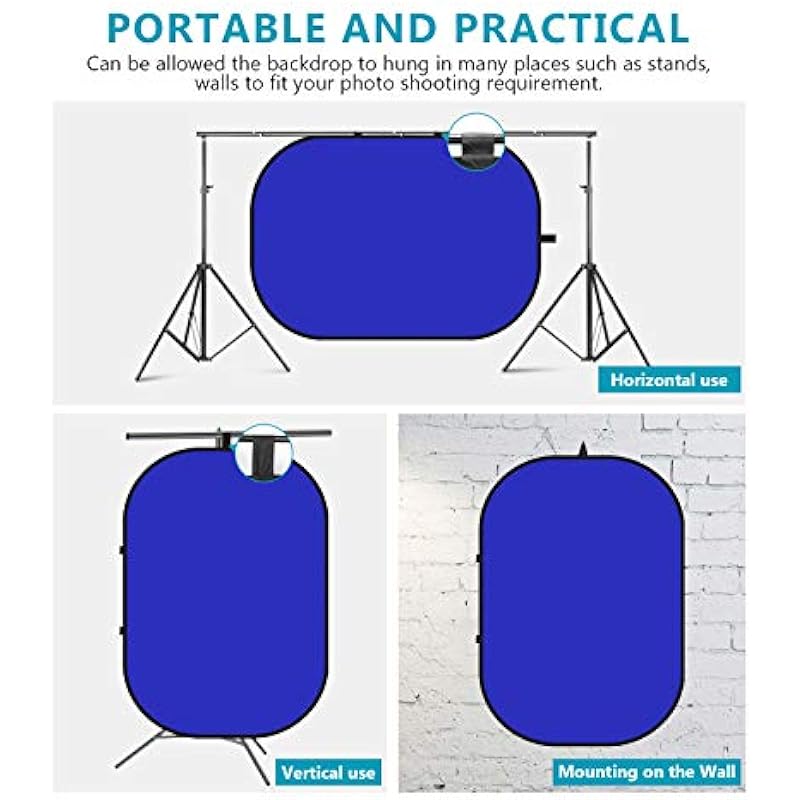 NEEWER Chromakey Backdrops, Double Sided Blue Screen and Gray Screen, 2 in 1 Collapsible and Reversible Background for Photography, Gaming and Live Streaming, 5’×6.6’/1.5m×2m (Blue/Gray)