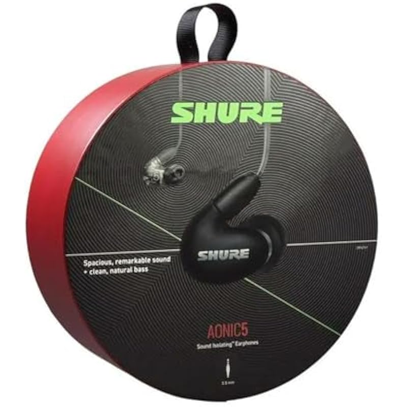 Shure AONIC 5 Wired Sound Isolating Earbuds, High Definition Sound + Natural Bass, Three Drivers, Secure In-Ear Fit, Detachable Cable, Durable Quality, Compatible with Apple & Android Devices – Black