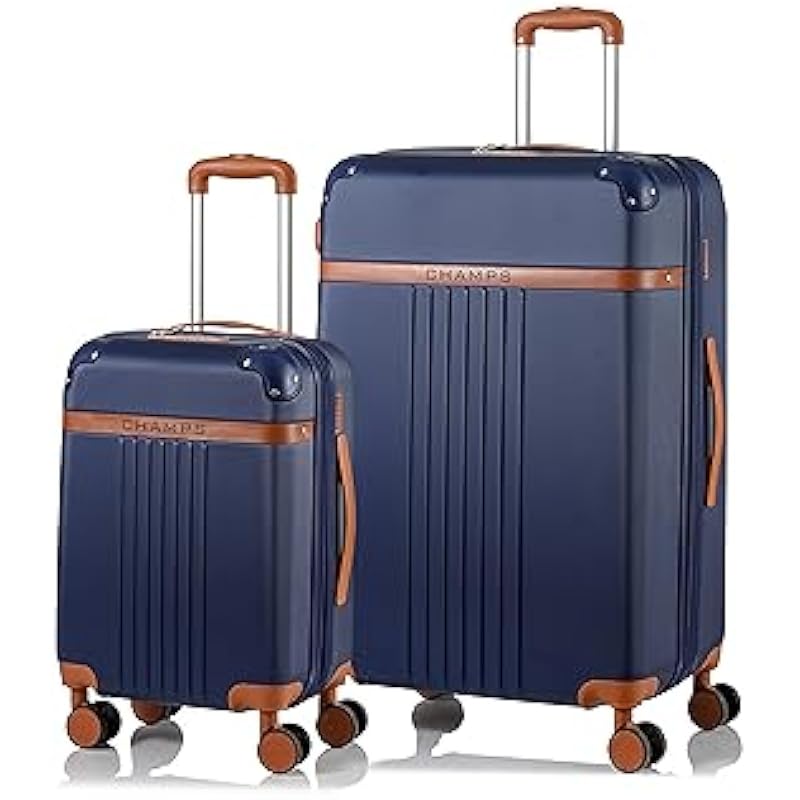 CHAMPS – ‘Vintage Collection’ – 2 Piece HARDSIDE Spinner Luggage Set (Navy)