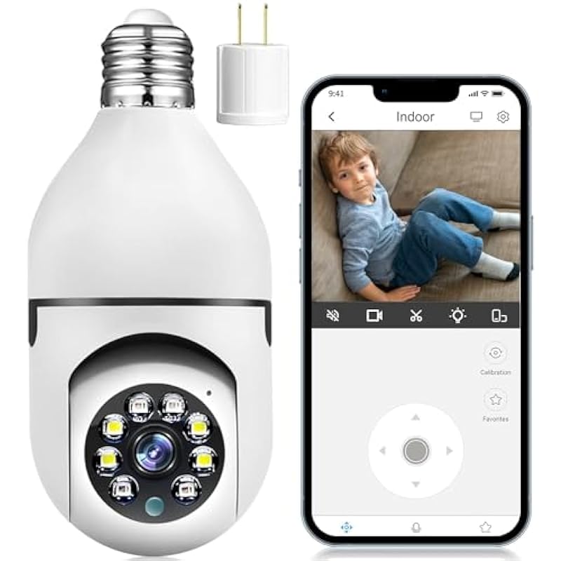 Topiacam Light Bulb Camera,Wireless Security Camera Outdoor,Indoor Surveillance Camera with Color Night Vision,2-Way Talk,7/24 Recording, Motion Tracking, Works with Alexa