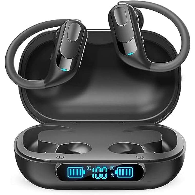 Wireless Earbuds Bluetooth 5.3 Headphones 130hrs Playtime Wireless Charging Ear Buds IPX7 Waterproof HiFi Stereo Noise Cancelling Earphones with Earhooks LED Power Display for Sports Workout Running