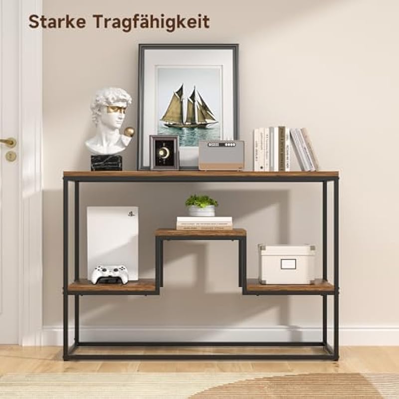 HZE TV Stand, 3 Tiers Tall TV Cabinet with Shelves up for 50” TV, TV Stand, 47L X 15.8W X 31.5H Inches Brown Modern Entertainment Center for Bedroom, Living Room and Study