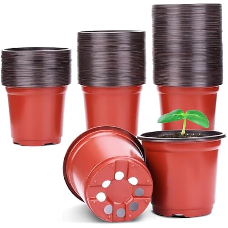 Nursery Pots, PEYOU 100 Pack 4″ Plastic Plant Pots, Plant Flower Seedling Pots, Reusable Seed Starting Pots for Seedlings Transplanting Small Plants Growing