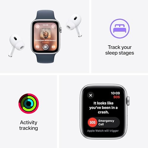 Apple Watch SE (2nd Gen) [GPS 40mm] Smartwatch with Midnight Aluminium Case with Midnight Sport Band. Fitness & Sleep Tracker, Crash Detection, Heart Rate Monitor, Water-Resistant – M/L