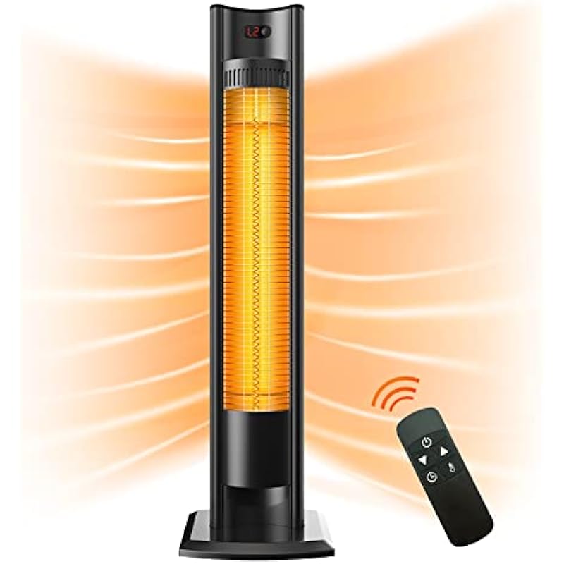 ZIPEAK 1500W Portable Outdoor Heater, Patio Heater with IPX5 Waterproof, 3s Instant Heating Space Heater and Tip-over & Overheating Protection, 2 Heat Settings & 24 Hours Timing (Black Tornado)