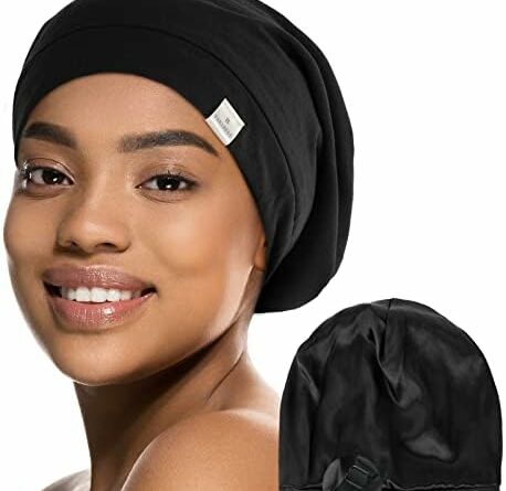 YANIBEST Silk Satin Bonnet Hair Cover Sleep Cap - Adjustable Stay on Silk Lined Slouchy Beanie Hat for Night Sleeping