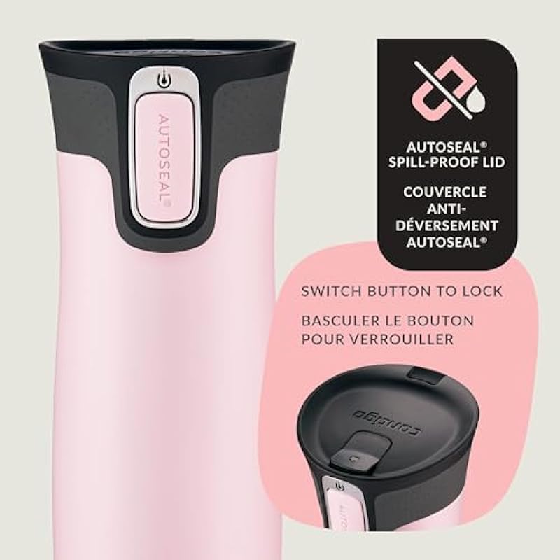 Contigo West Loop 2.0 Stainless Steel Travel Mug with Leak-Proof Lid, Vacuum-Insulated Mug for Coffee and Tea, Millenial Pink, 16 oz (591 mL)