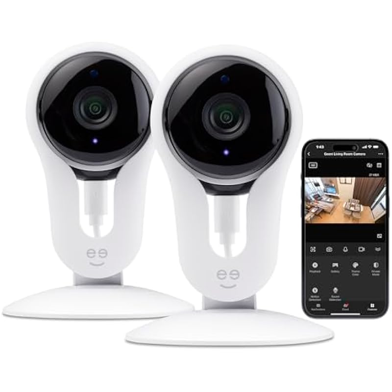 Geeni Aware 1080p Indoor Smart Home Security Camera with 2-Way Talk, Night Vision and Motion Alerts, Works with Alexa and Google Assistant, No Hub Required, White (2 Pack)