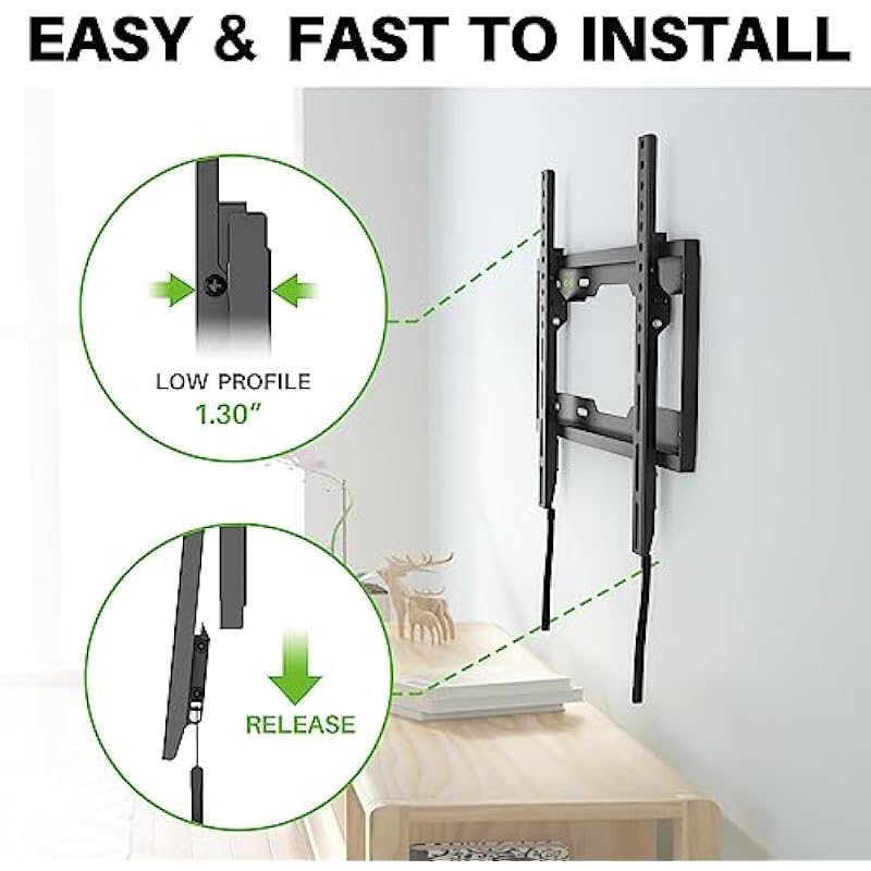 USX MOUNT Fixed TV Wall Mount with Low Profile for Most 26-60″ Flat Screen TVs, Wall Mount TV Bracket with VESA Up to 400x400mm and 99lbs Loading, TV Mount Fits 8″, 16″ Wood Studs XFM090