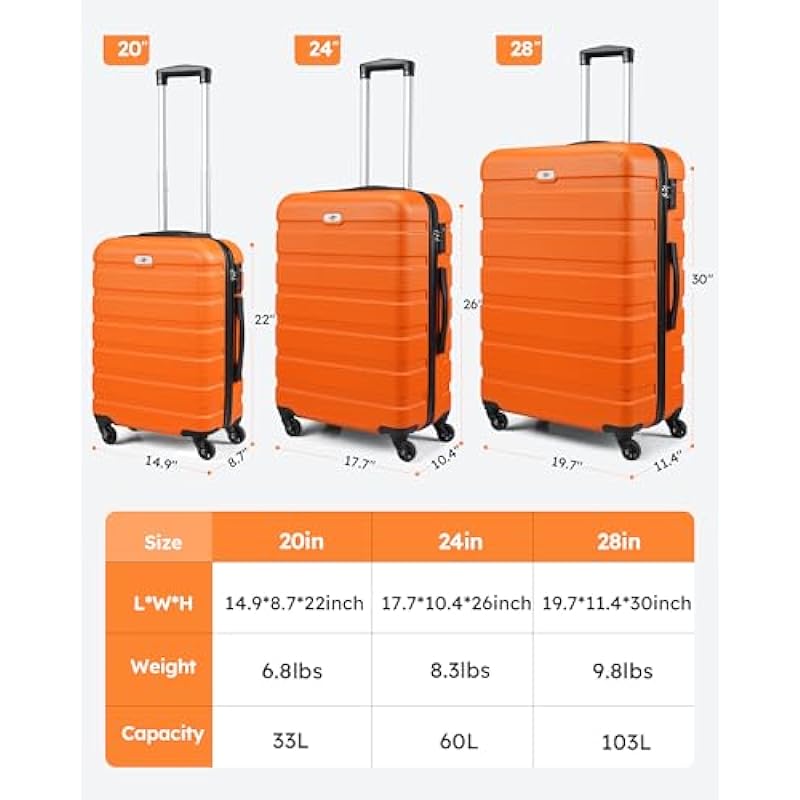 2 Piece Luggage Sets Piece Hard Shell Luggage Set with Spinner Wheels, TSA Lock, 20 24 28 inch Travel Suitcase Sets