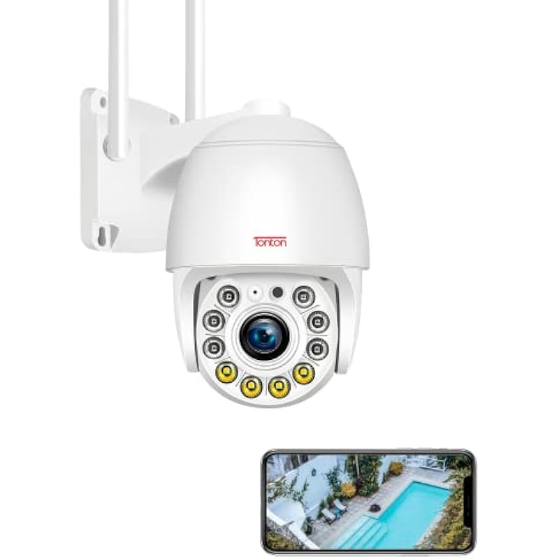 Tonton 2K Wireless Security Camera Outdoor, 3MP 360° View WiFi Camera Pan Tilt Auto Tracking, 2-Way Talk, Color Night Vision, AI Motion Detection, Floodlight & Siren Alarm， APP (Powered by Plug)