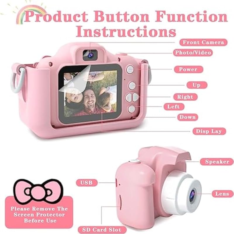 ADON – Kids Camera Toys for 3 4 5 6 7 8 9 10 11 12 Year Old Boys/Girls, Kids Digital Camera for Toddler with Video, Christmas Birthday Festival Gifts for Kids, Selfie Camera for Kids, 32GB SD Card