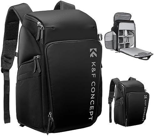 K&F Concept Camera Backpack, Camera Bags for Photographers Large Capacity Camera Case with Raincover,15.6″ Laptop Compartment