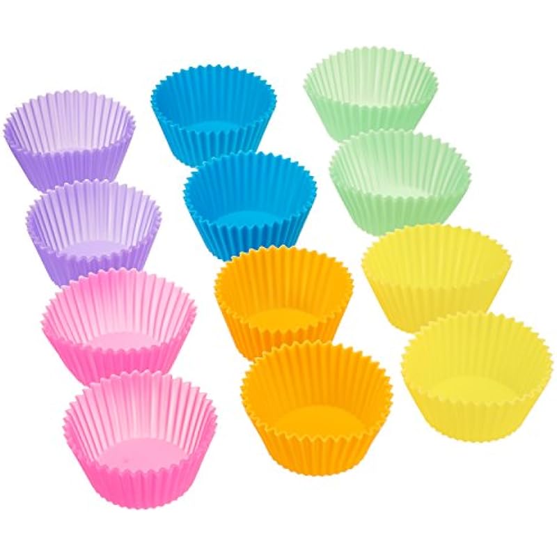 Amazon Basics Reusable Silicone Baking Cups, Muffin Liners-Pack of 12, Multicolor