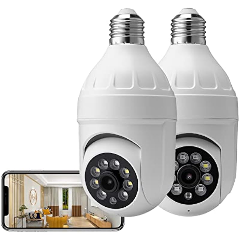 Light Bulb Camera 2 Packs , LED 360 Degree 2.4GHz WiFi 1080P Camera for Indoor,Support Super AI& Motion Detection, Mobile phone alarm,Two-Way Audio， for iOS&Android