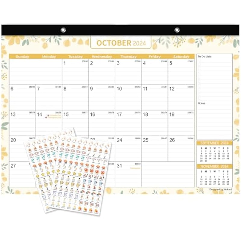 Desk Calendar 2024 Canada, Mokani Large Monthly Wall Calendar 2024-2025 (January 2024-June 2025) 17″x12″ with Canada Holidays, 234 Stickers and Plastic Cover, Academic Year Desk Pad for School Home Office