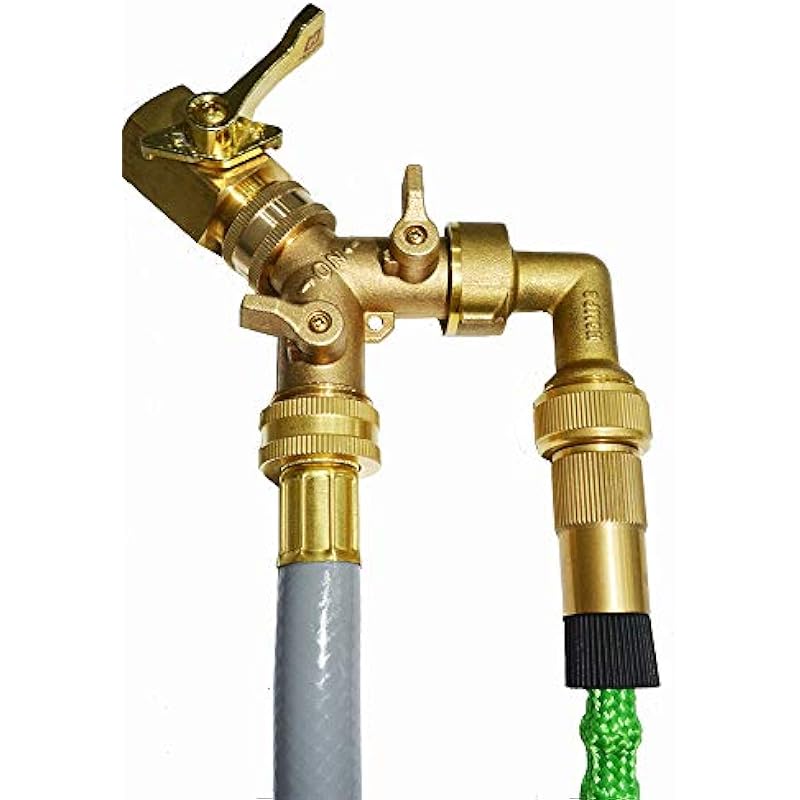 HQMPC Garden Hose Y Valve Hose Splitter Brass Hose Splitter with Solid Brass Handle Brass Y Valve Water Garden Hose Adapter 2 Way Y Valve 3/4″ GHT Thread Extra 4 Presure washers (1)