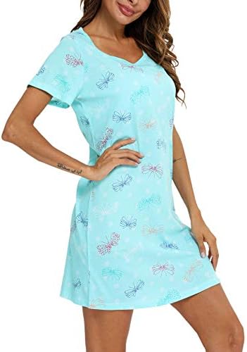 ENJOYNIGHT Nightgown Women’s Sleepwear Cotton Sleep Tee Short Sleeves Print Sleepshirt