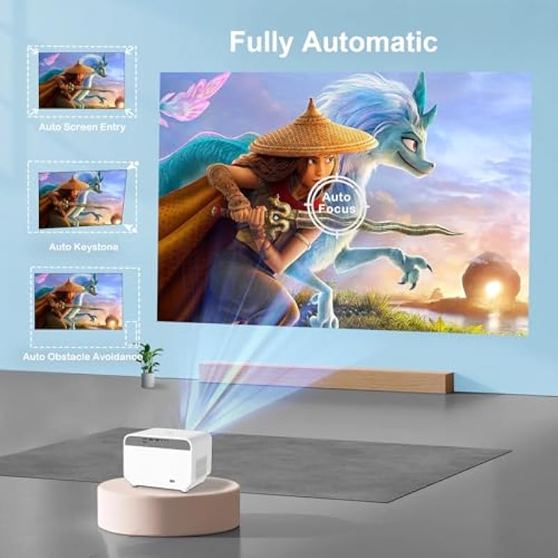 [Fully Automatic/APP System] Projector 4K with WiFi and Bluetooth, FunFlix A1 700ANSI Smart Projector, Projecteur Cinema with Android TV/HDMI/USB（Auto Focus/Keystone/Screen Entry/Obstacle Avoidance）