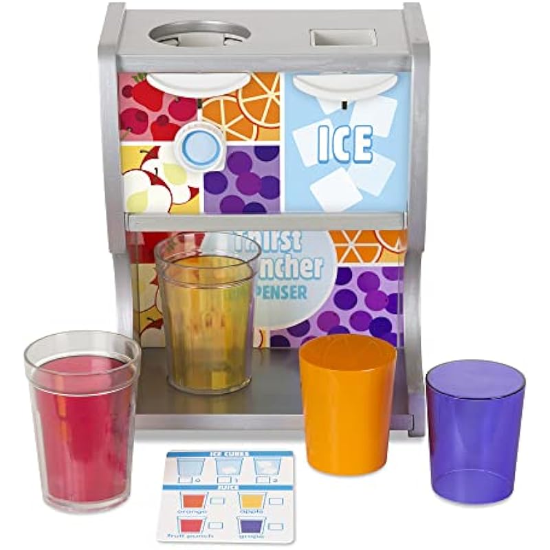 Melissa & Doug Wooden Thirst Quencher Drink Dispenser With Cups, Juice Inserts, Ice Cubes | Pretend Play Soda Fountain, Play Food Sets For Kids Kitchen, Pretend Food For Kids Ages 3+