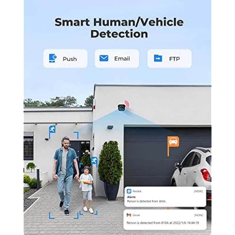 Reolink 4K PoE Outdoor IP Camera, Smart Person/Vehicle Detection, Remote Access, Google Assistant Supported, 256GB microSD Storage for 24/7 Recording (not Included), RLC-810A-8MP