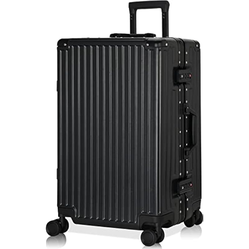 Luggage AnyZip Aluminium Frame Suitcase PC ABS Hard Shell TSA Lock No Zipper 24In Black