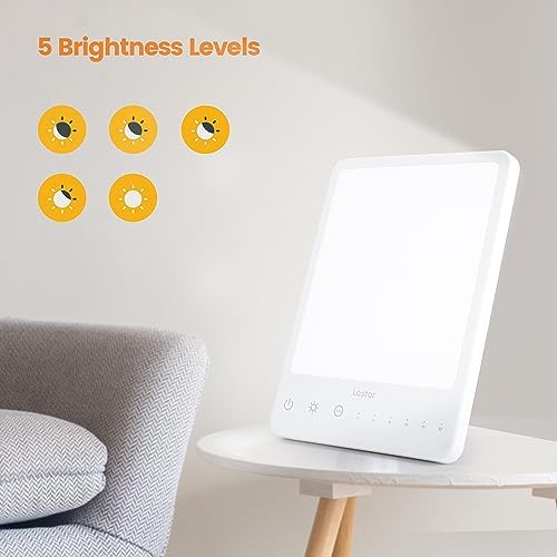 Light Therapy Lamp, LASTAR UV Free 10000 Lux Sun Lamp with 10-60 Minutes Timer Function, 5 Adjustable Brightness Levels, Touch Control, Sunlight lamp LED for Seasonal Sunlight Changes and Winter Blue