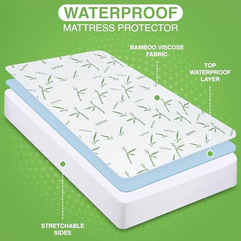 Utopia Bedding Waterproof Mattress Protector Queen Size, Viscose Made from Bamboo Mattress Cover 200 GSM, Fits 17 Inches Deep, Breathable, Fitted Style with Stretchable Pockets