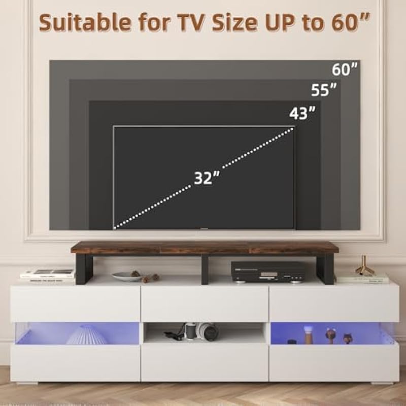 YAOHUOO 45″ Large TV Riser for 32-60 inch TV, TV Riser Stand Shelf with Steel Legs,Tabletop TV Stand Riser for Home Office,Rustic Brown