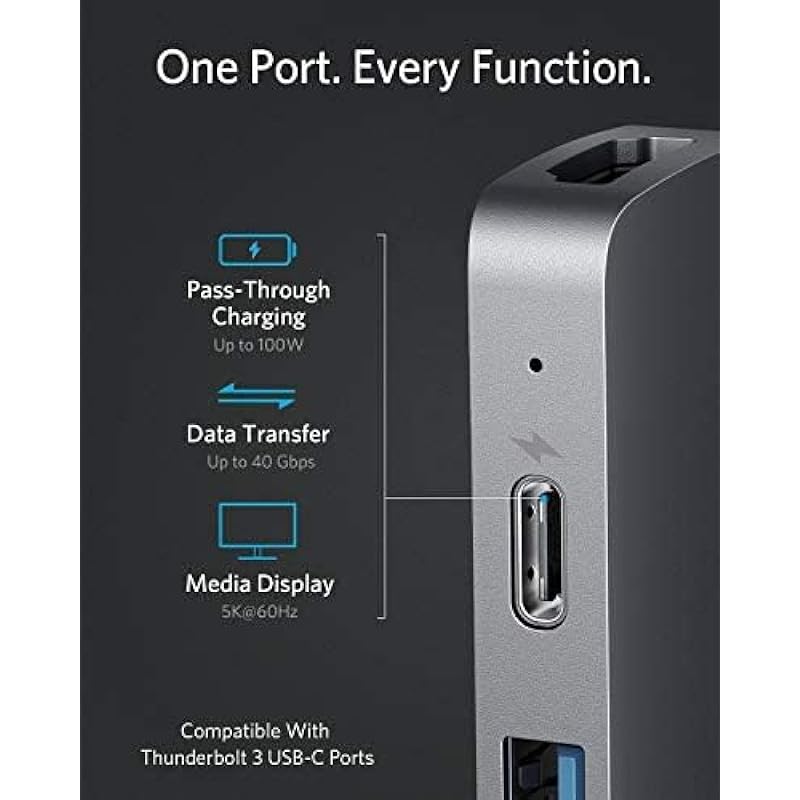 Anker USB C Hub for MacBook, 7-in-2 USB C to C Adapter, Compatible with Thunderbolt 3 Port, 100W Power Delivery, 4K HDMI, USB C and 2 USB A Data Ports, SD and microSD Card Reader