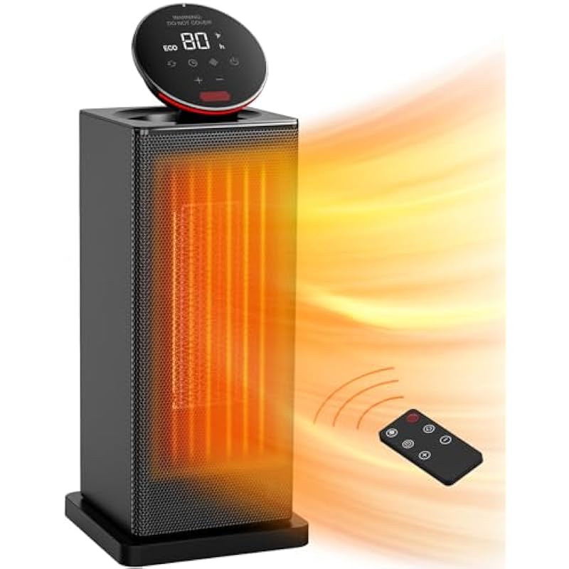 Space Heater,1500W Oscillating Heater for Indoor Use with ECO Thermostat,Remote,4 Modes and 24H Timer, TABYIK Portable Electric Heaters with 6 Protection for Small Room for Office