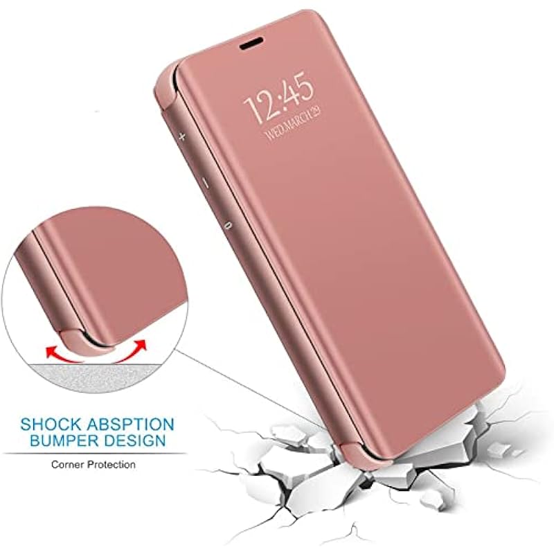 Galaxy S8 Leather Case Compatible with Samsung Galaxy S8 5.8-inch Phone Case Clear View Makeup Mirror Flip Cover, S8 Case with Kickstand Shockproof Protective Cover for Samsung S8 Smartphone