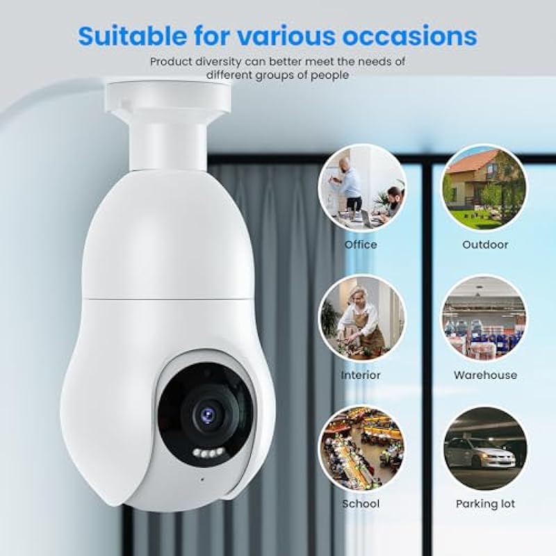 4MP Light Bulb Security Camera Indoor with Full-Color Night Vision 360° Panoramic 2K Outdoor Surveillance Camera WiFi Wireless, Light/Sound Alarm, Two-Way Talk Remote View(D1)
