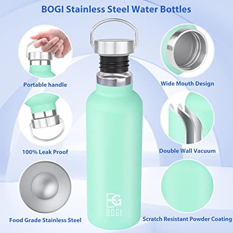 BOGI Insulated Water Bottle, 20/25oz Vacuum Stainless Steel Water Bottles with Straw & Straw Lid, Leakproof BPA Free Sports Metal Water Bottle-Keeps Drink Hot & Cold for Outdoor Sports Fitness Camping