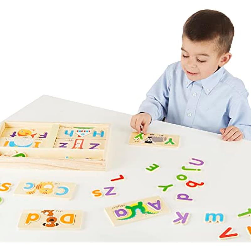 Melissa & Doug ABC Picture Boards – Educational Toy with 13 Double-Sided Wooden Boards and 52 Letters