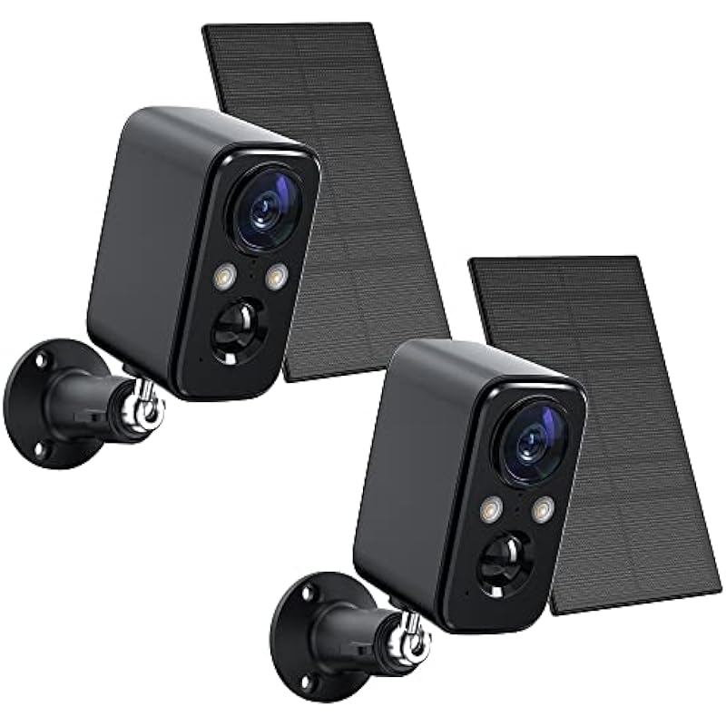 2Packs Black-Security Camera Wireless Outdoor Solar, FOAOOD Camera Surveillance Exterieur for Home Security, Color Night Vision, PIR Human Detection, 2-Way Talk, IP66, SD Card/Cloud Storage