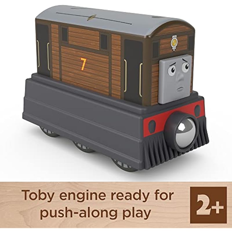 Fisher-Price Thomas & Friends Wooden Railway, Toby Engine, push-along toy train made from sustainably sourced wood for toddlers and preschool kids