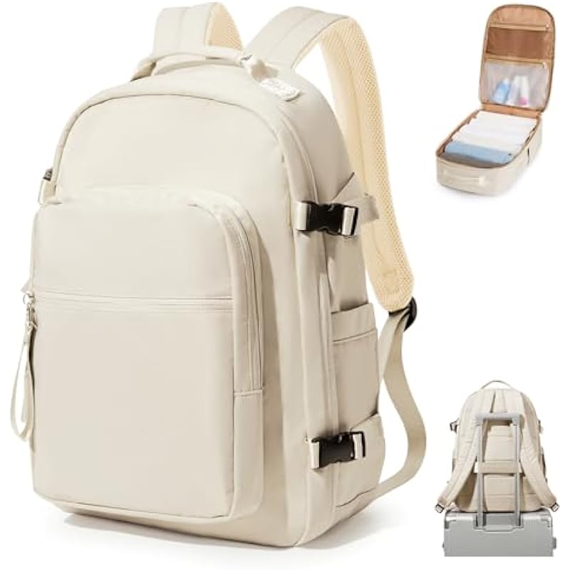 Cabin Bags for Travel Underseat Carry-ons Bag for Women Hand Luggage Bag Men Travel Backpack Cabin Size Laptop backpack Fit 15.6 inch Laptop Beige Simple