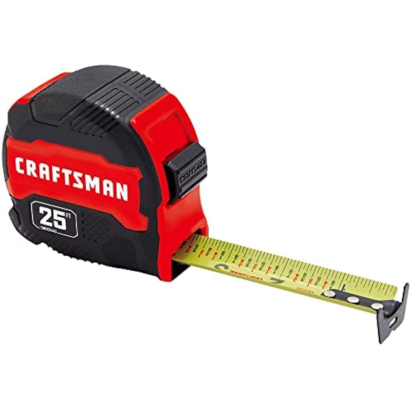 CRAFTSMAN Tape Measure 25 FT Imperial, Fractional Read, Compact with Easy Grip, (CMHT37443S)