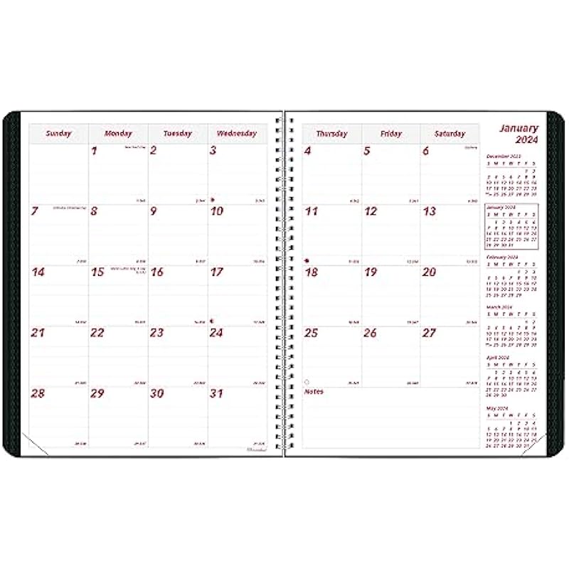 Brownline 2024 DuraFlex Monthly Planner, 14 Months, December 2023 to January 2025, Twin-Wire Binding, 8.875″ x 7.125″, Black (CB1200V.BLK-24)