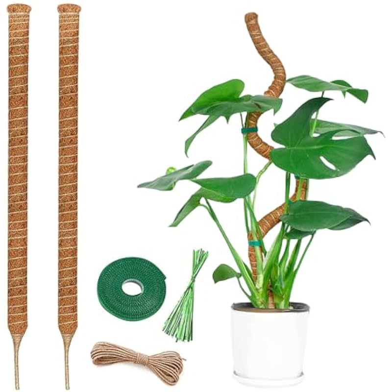 SYCARON Moss Pole, 2 PCS 27.5 Inches Moss Pole Sticks for Plant Support Monstera, Coco Coir Plant Support Stakes for Small Potted Climbing Plants, Indoor Plants to Grow Upwards
