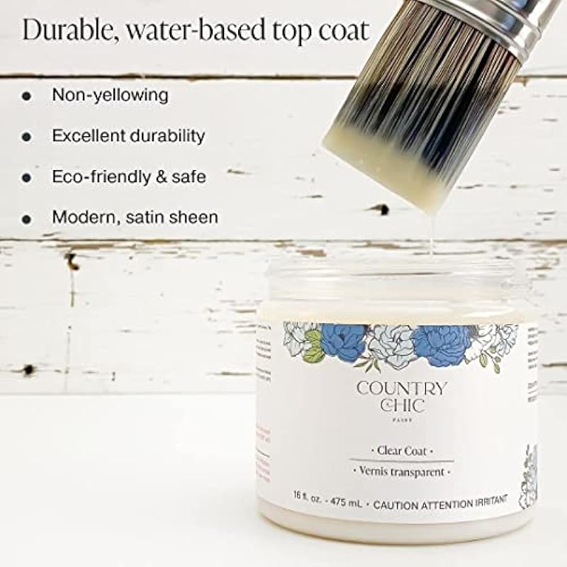Clear Coat – Eco-Friendly Clear Satin Sheen Top Coat for Chalk Style Furniture Paint, Very Durable, Non Yellowing, Waterproof Sealant for High Traffic Furniture – Indoor/Outdoor – Pint (16 oz)