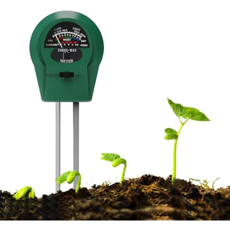 3-in-1 Soil Tester, Soil Moisture Meter, Soil pH Tester, Soil Moisture/Light/pH Meter for Gardening, Lawn, Farming, Indoor & Outdoor Plants Use, No Batteries Required