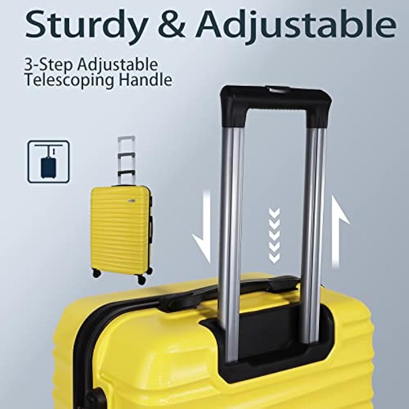 Luggage Set 3 Pieces (20/24/28) -Suitcase Set – Carry on Luggage with Wheels – Check-in Luggage – PC + ABS Durable Suitcase Rotating Silent Wheels (Hardside Luggage with Spinner Wheels, Yellow)…